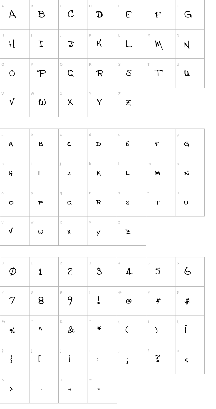 Character Map JasonsHand Regular Font
