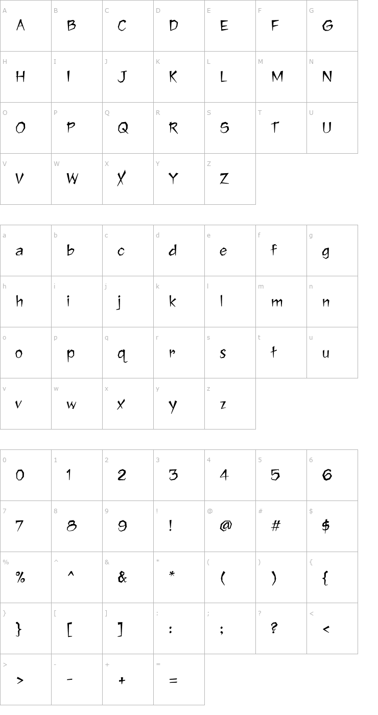 Character Map Jawbreaker Font