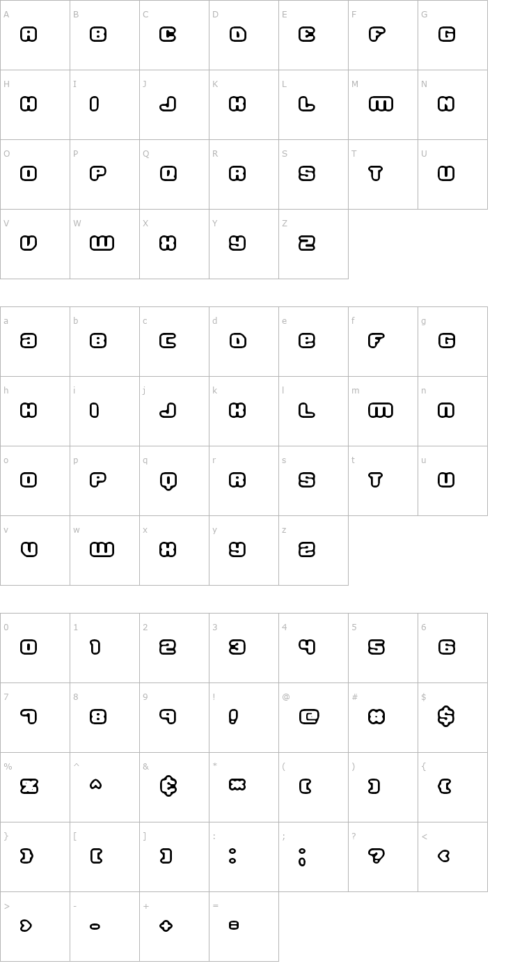 Character Map Jawbreaker OL1 BRK Font