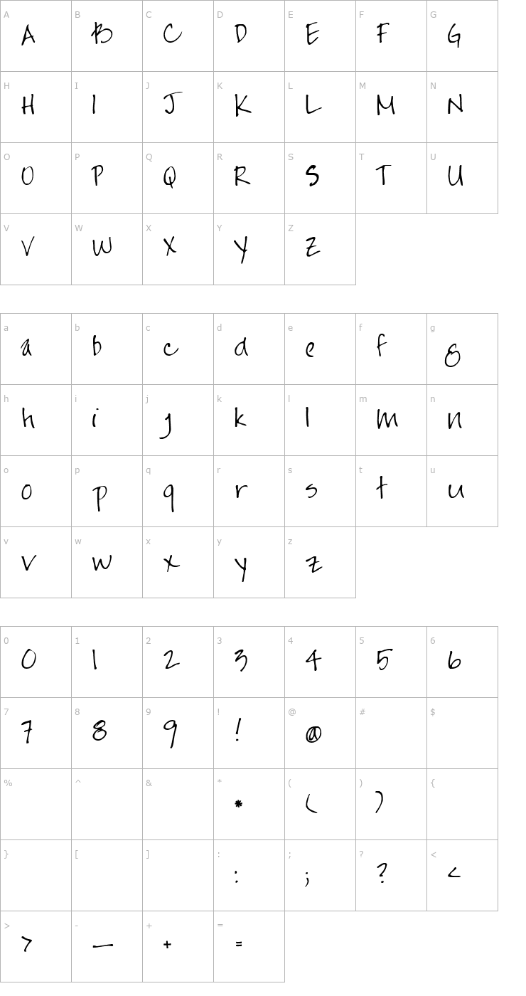 Character Map Jayne Print Font