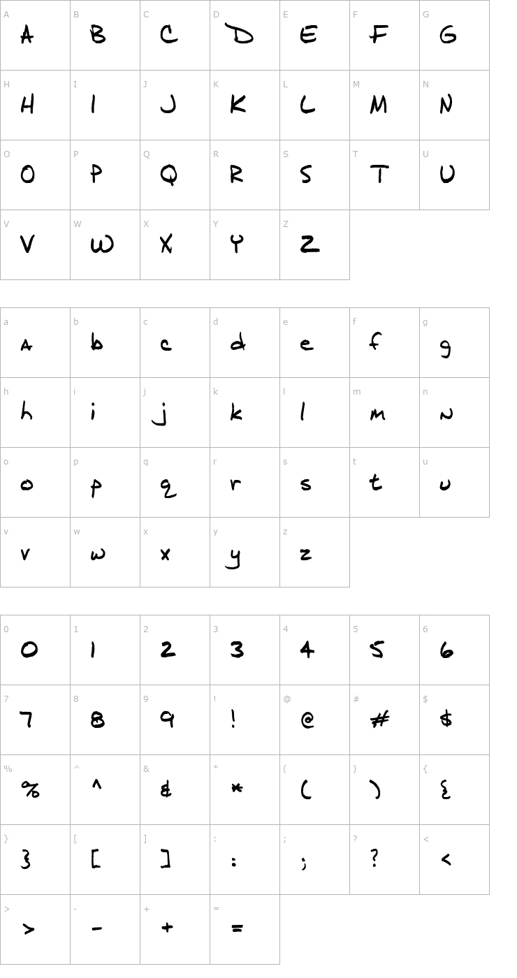 Character Map j.d. Font