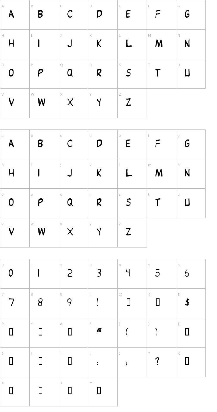 Character Map Jean is Dead Font