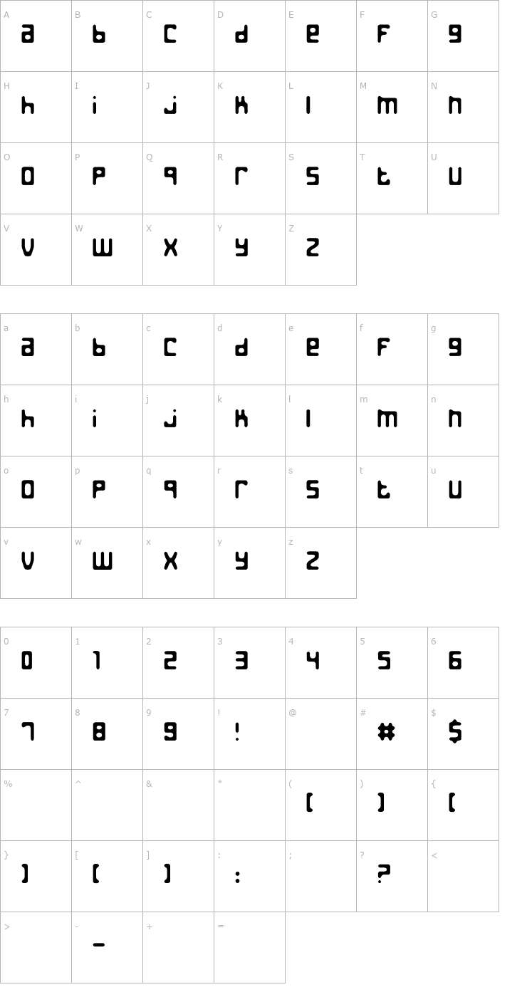 Character Map Jed the Humanoid Font
