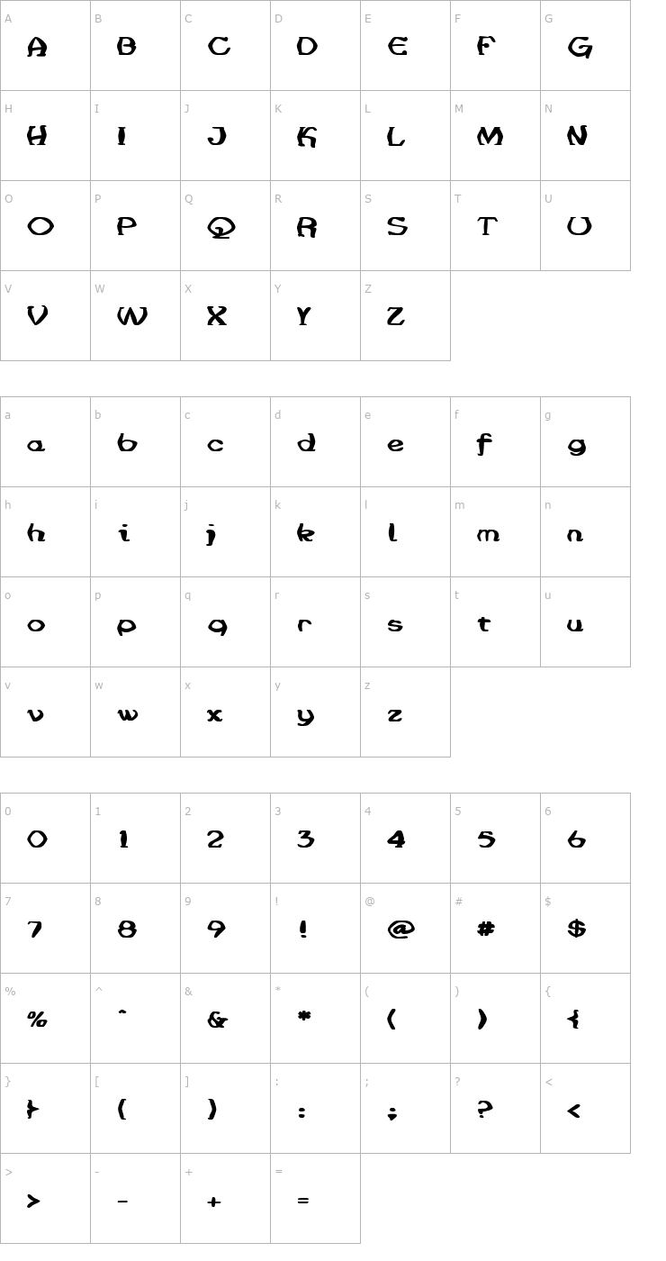 Character Map JenneriCurved Font