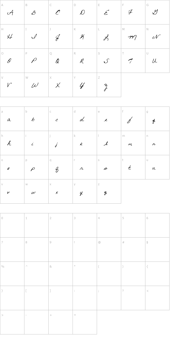 Character Map Jennifer Font