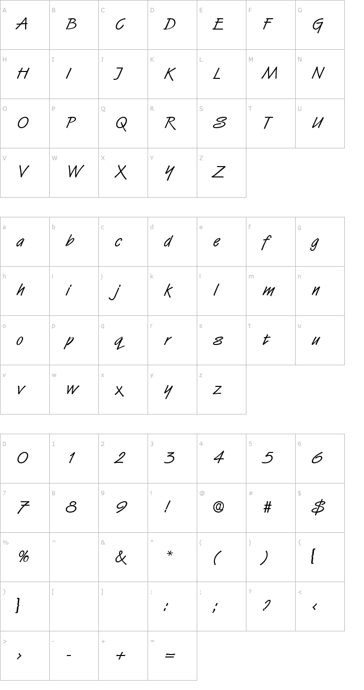 Character Map JennyBecker Font