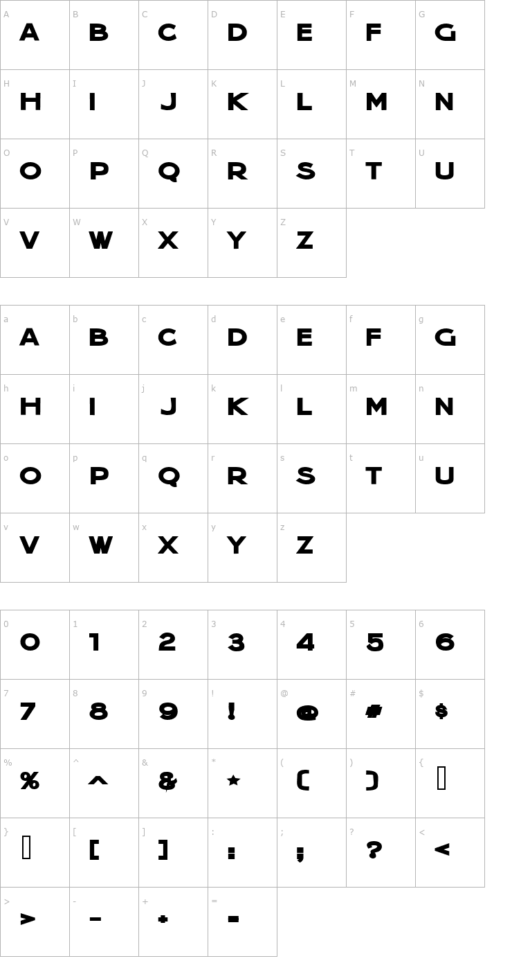 Character Map Jera Sans Heavy JL Font