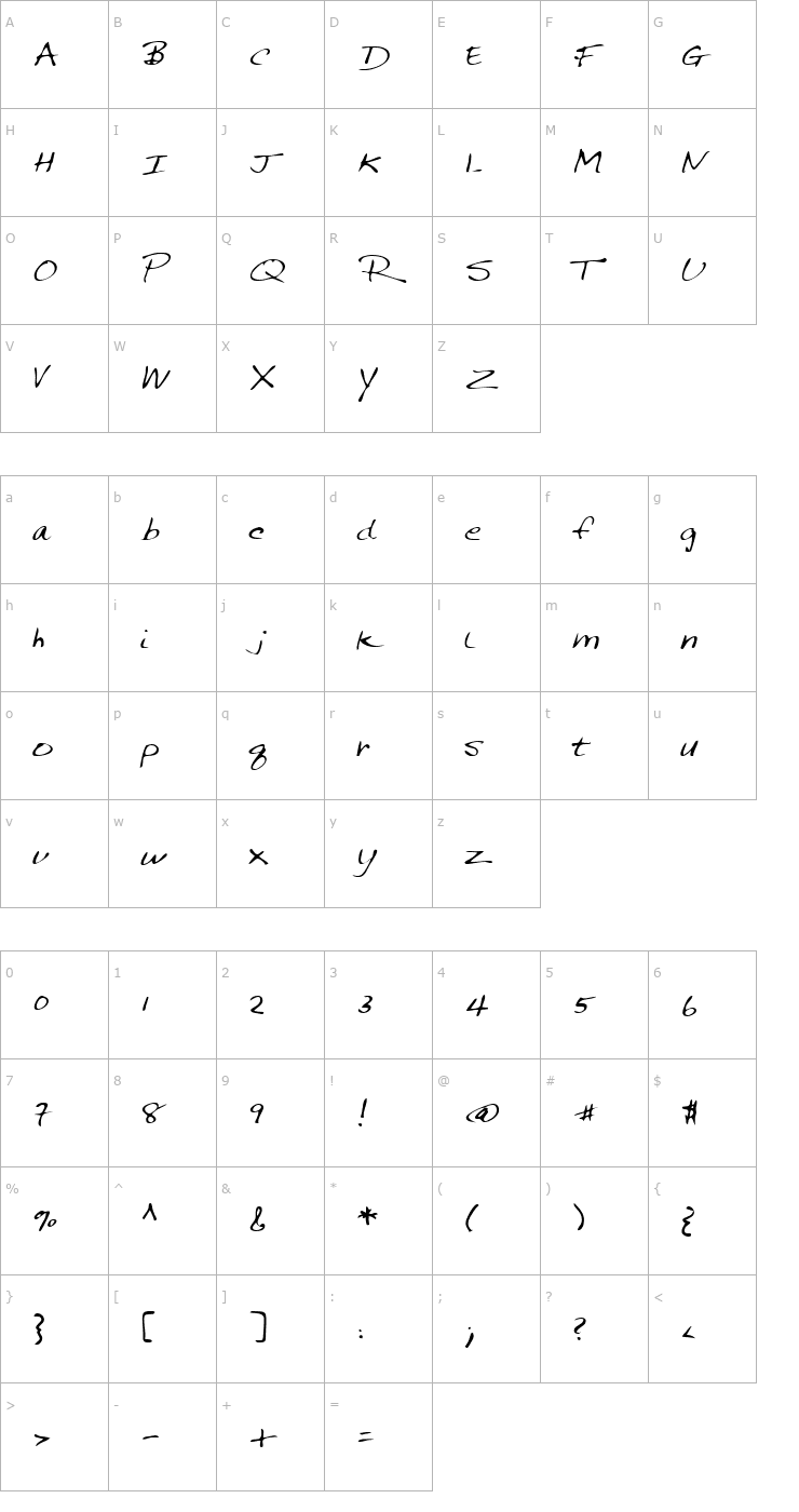 Character Map JeremysHand Regular Font