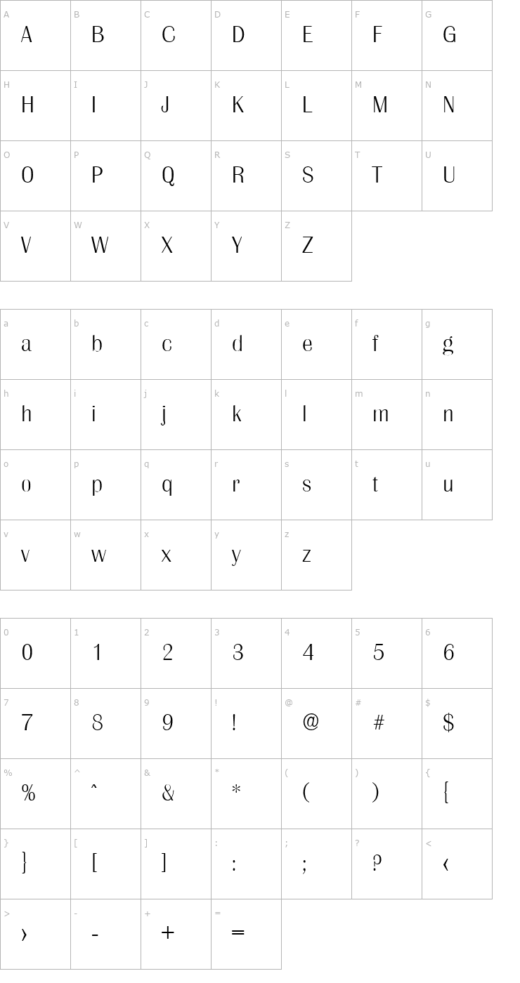 Character Map JesseBecker-ExtraLight Font