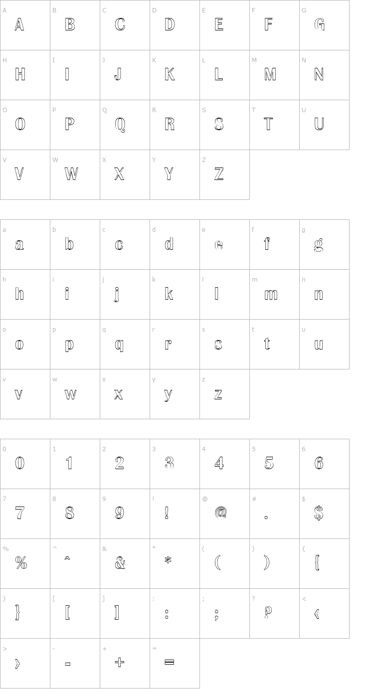 Character Map JesseBeckerOutline-Medium-Regular Font