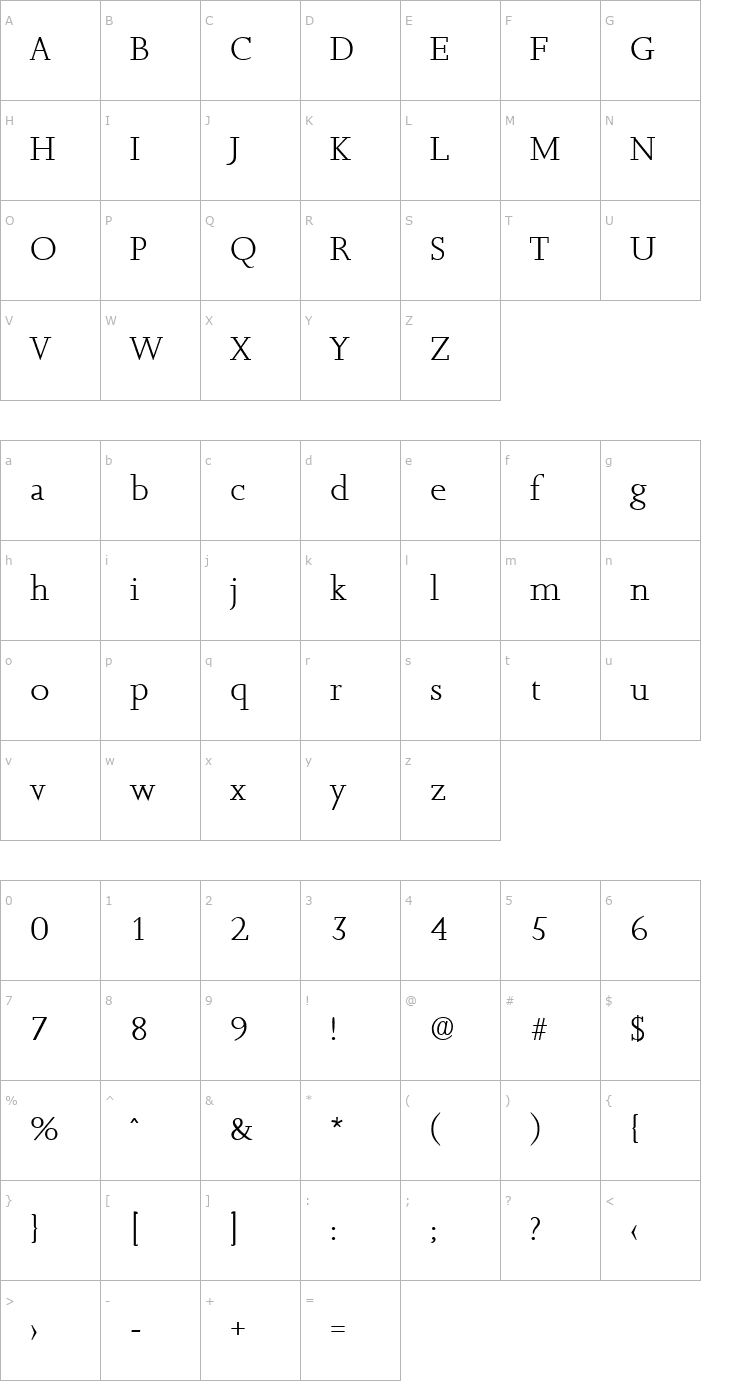 Character Map Jessica-Light Font