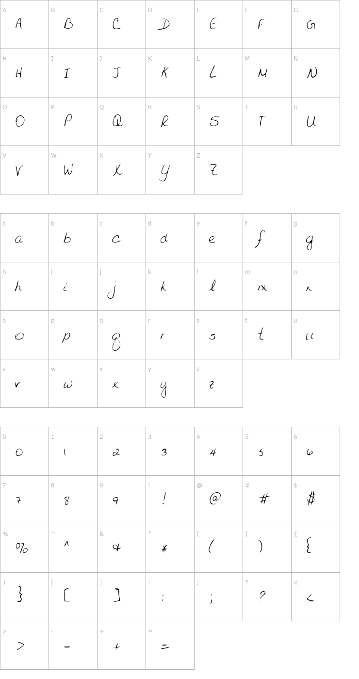 Character Map Jessica Regular Font