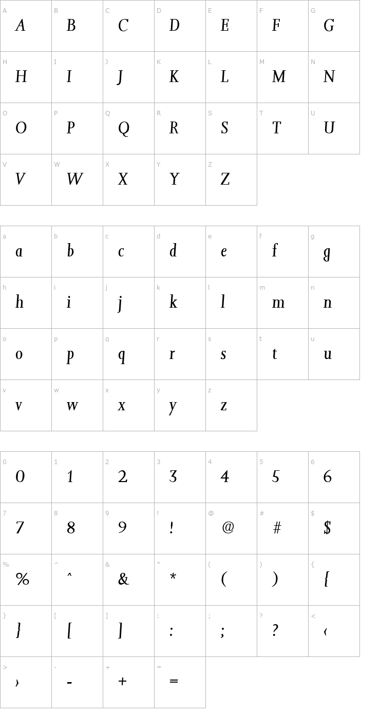 Character Map Jessica-RegularIta Font