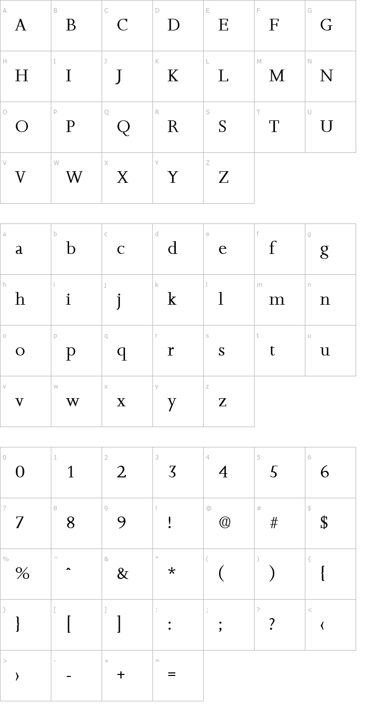 Character Map Jessica-Serial-Regular Font