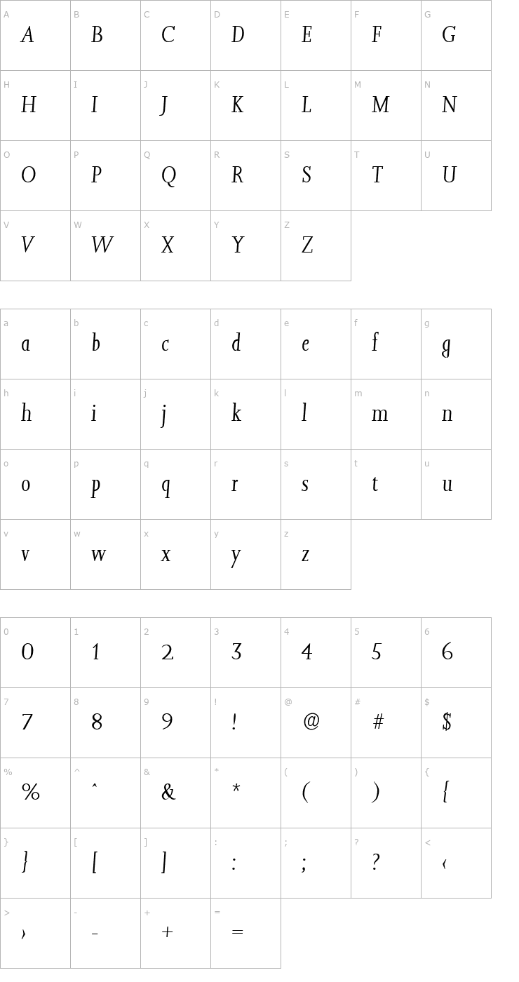 Character Map JessicaBecker-Light Italic Font