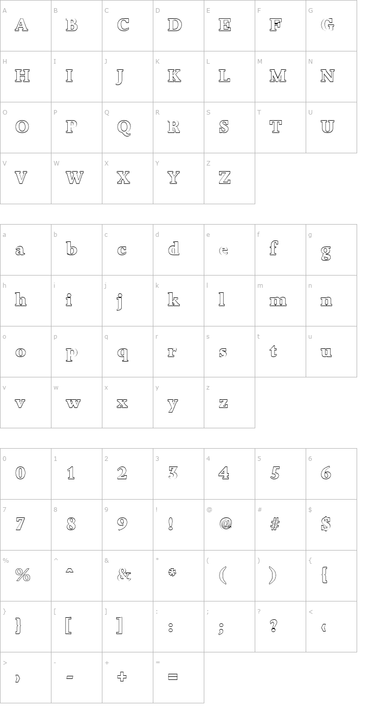 Character Map JessicaBeckerOutline-ExtraBold-Regular Font