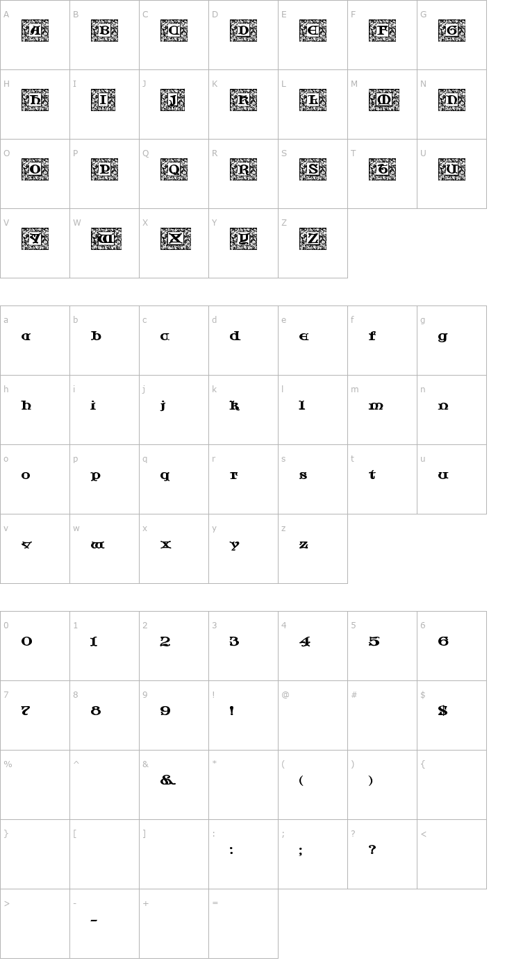 Character Map JF Cotswold Leaves Font