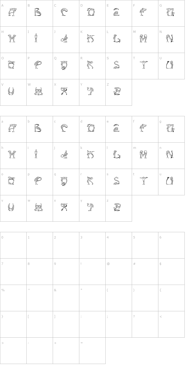 Character Map JF Flamingo Font