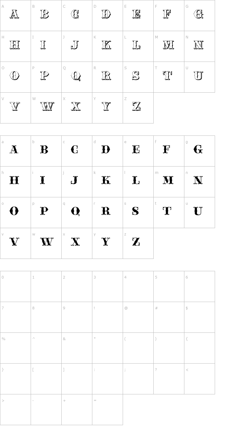 Character Map JFFerrule Font