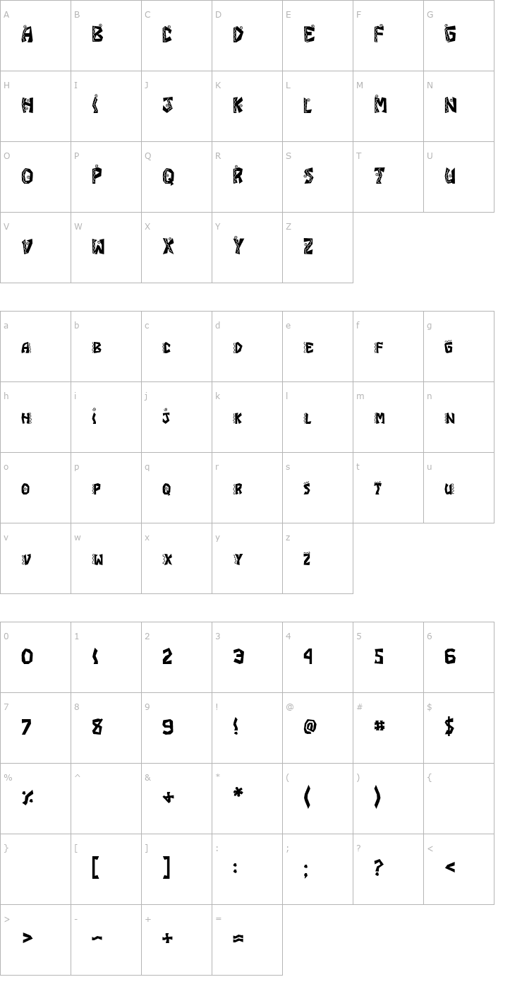 Character Map JI Chimichanga Font