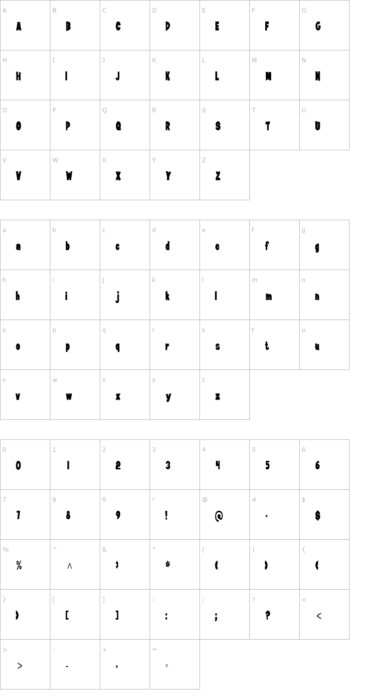 Character Map JiffyCondensed Font