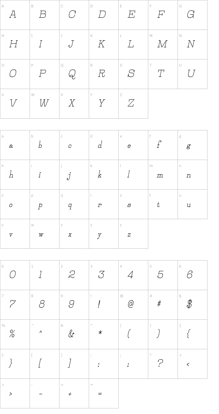 Character Map Jillsville Bold Italic Font