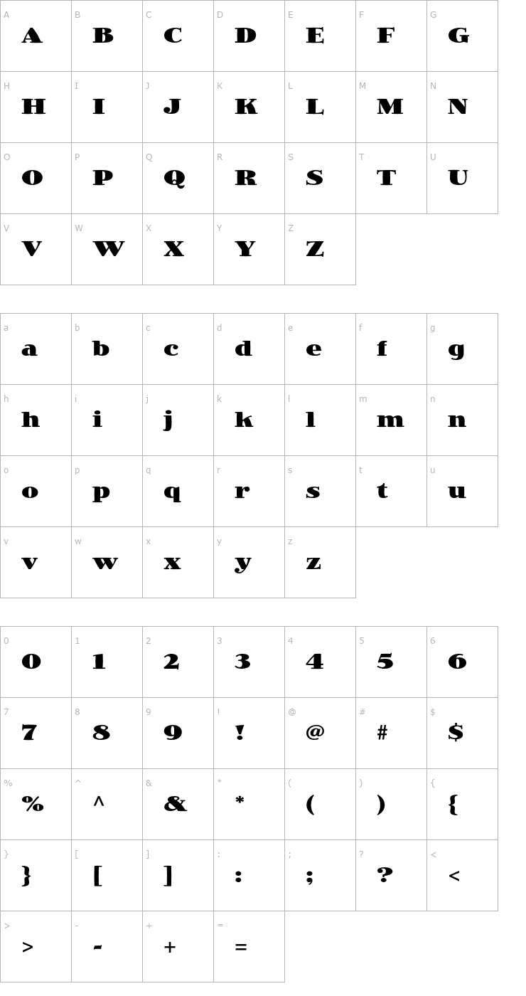Character Map JimboStd-Black Font