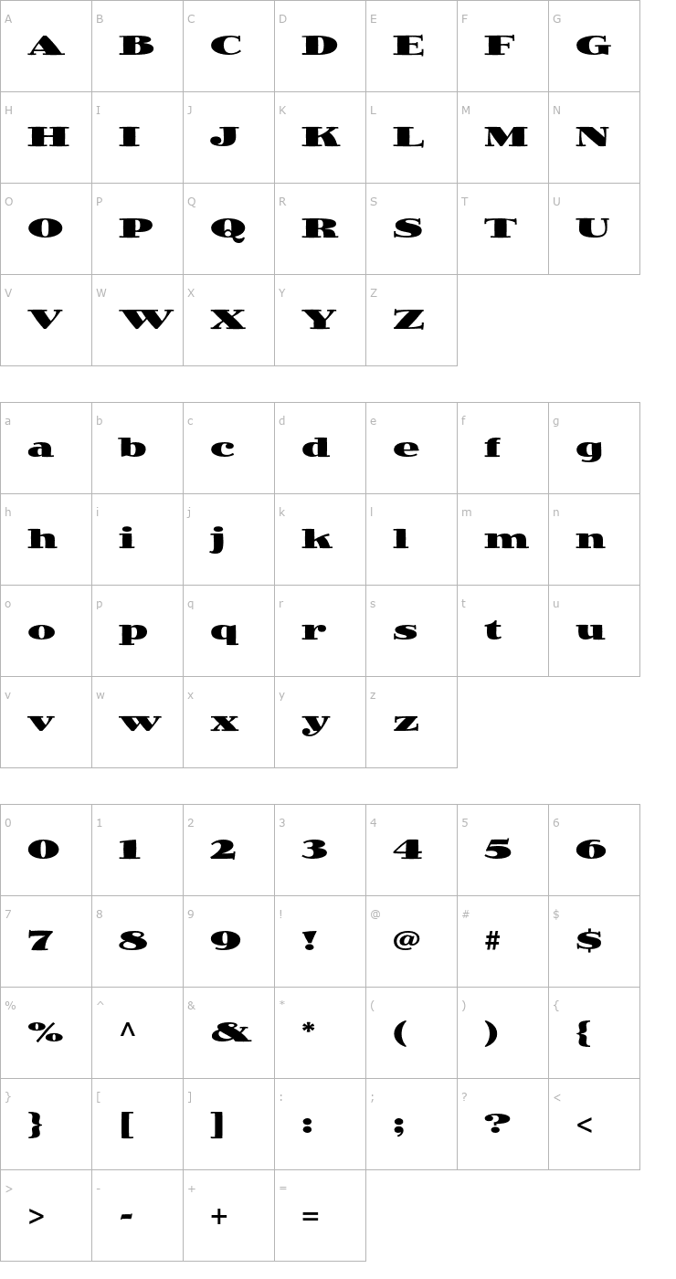Character Map JimboStd-BlackExpanded Font