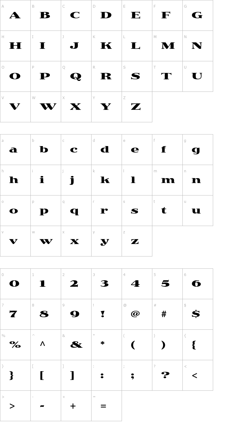 Character Map JimboStd-BoldExpanded Font