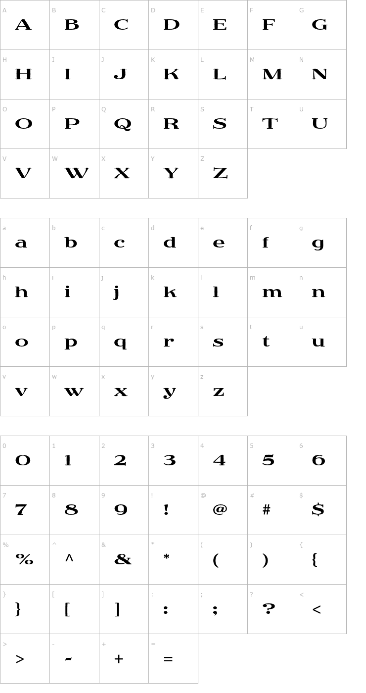 Character Map JimboStd-Expanded Font