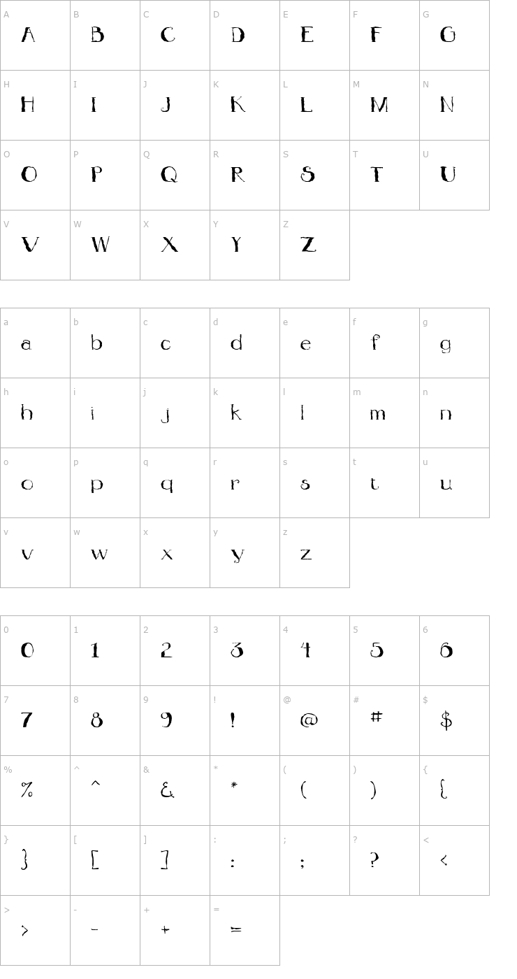 Character Map Jitterbug ICG Font