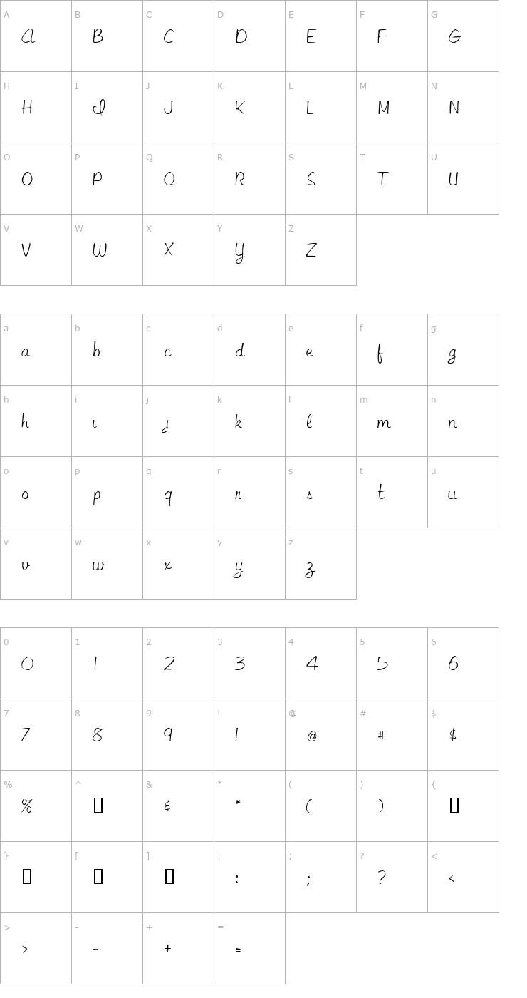Character Map JitterScriptSSK Font