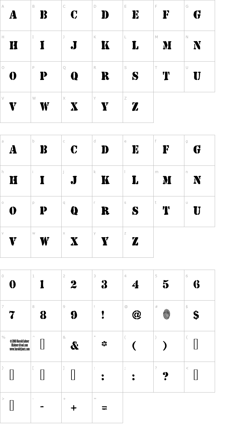 Character Map JJStencil Solid Font