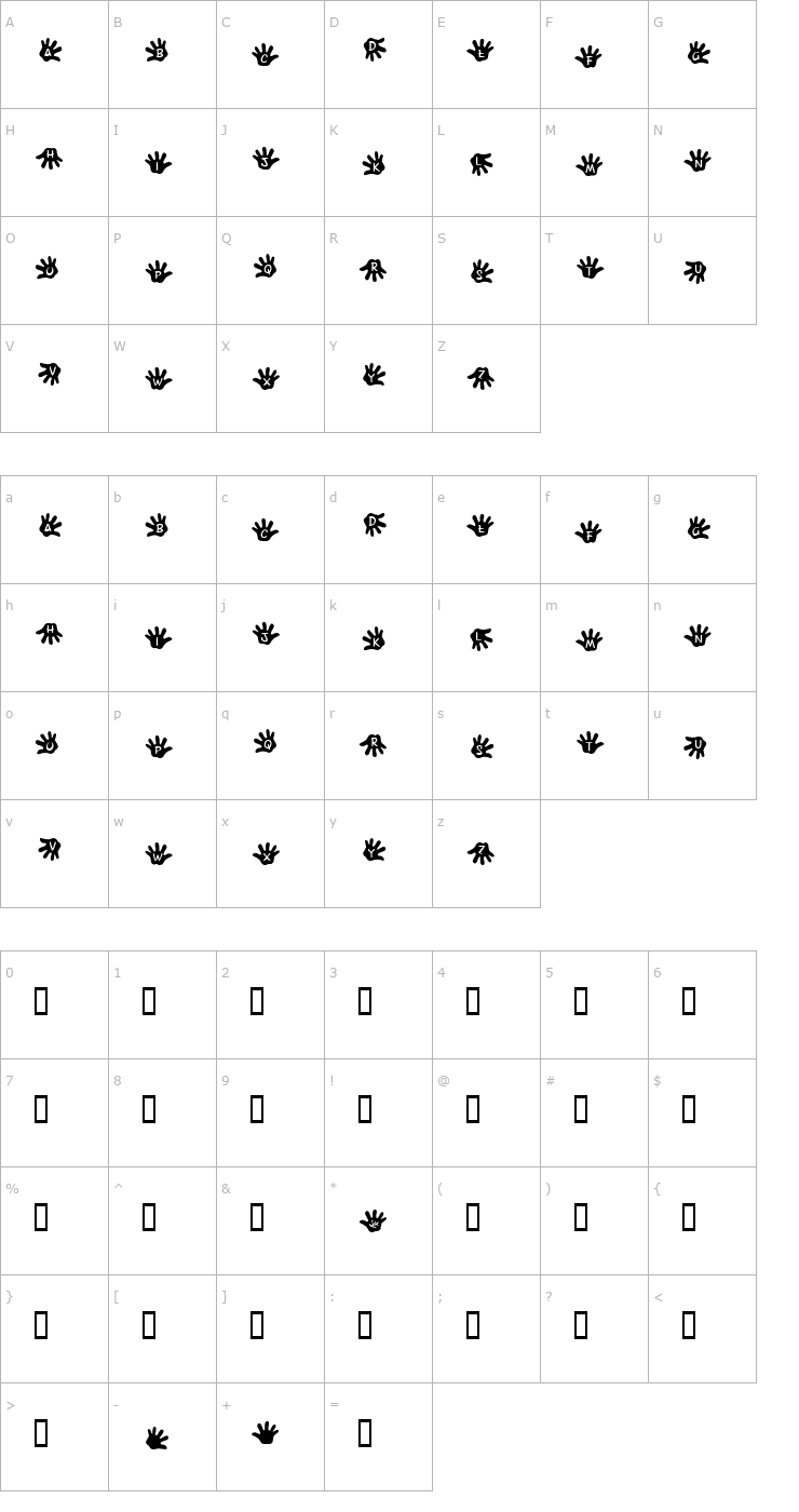 Character Map JLR Gimme Five! Font