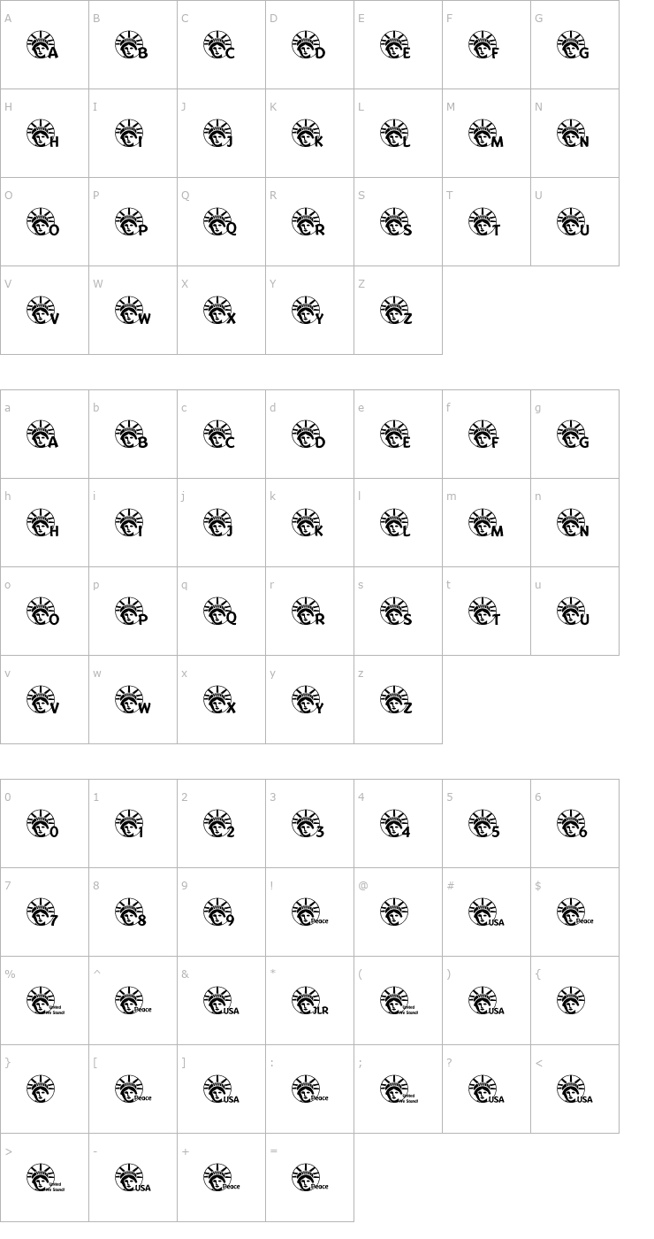 Character Map JLR Lady Liberty LSF Font