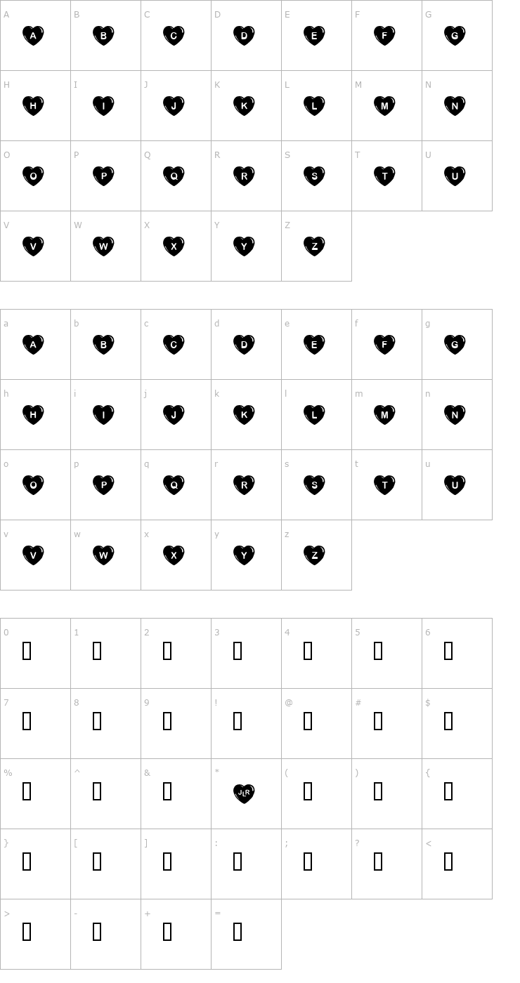 Character Map JLR Simple Hearts Font