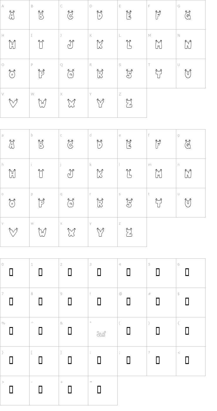 Character Map JLR Star Shrek Font