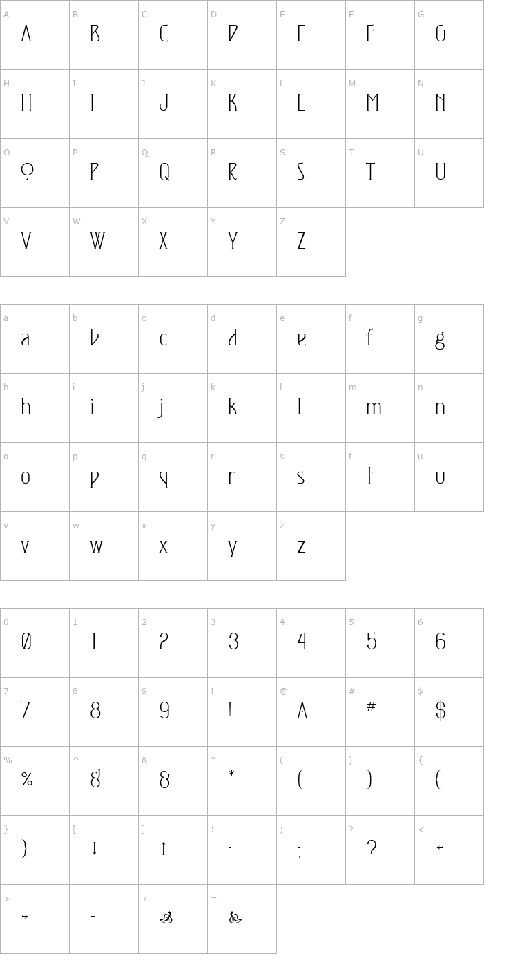 Character Map JM Exposition Plain One Font