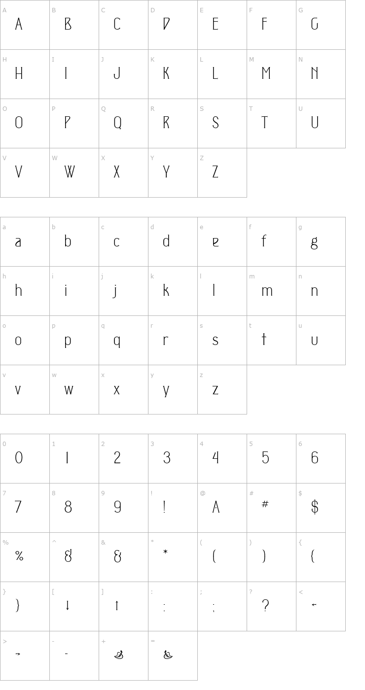 Character Map JM Exposition Plain Two Font