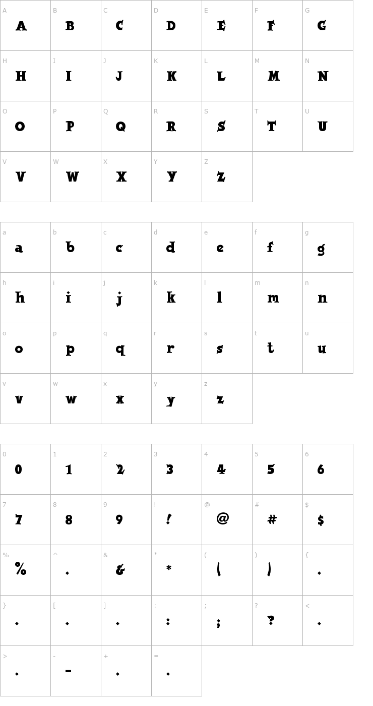 Character Map Jobbernole Font