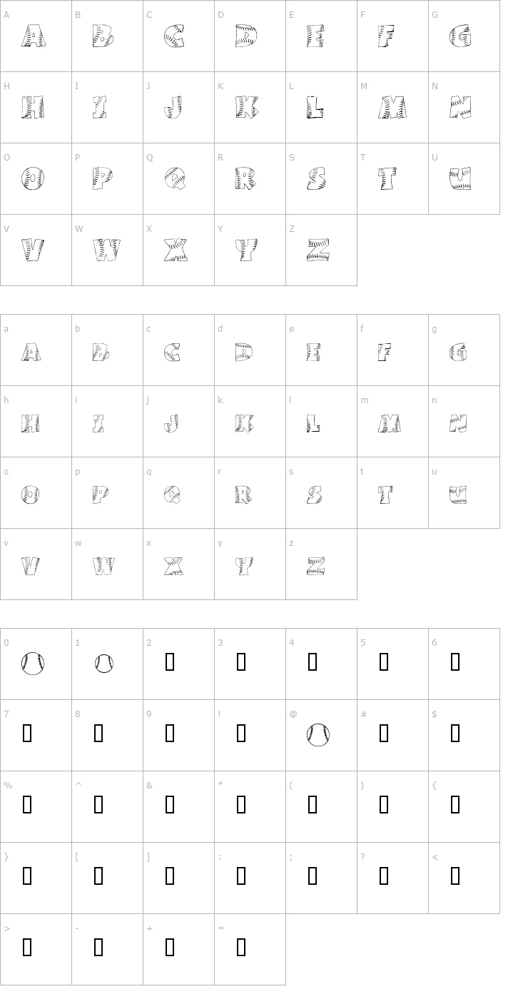 Character Map Joe DiMaggio Font