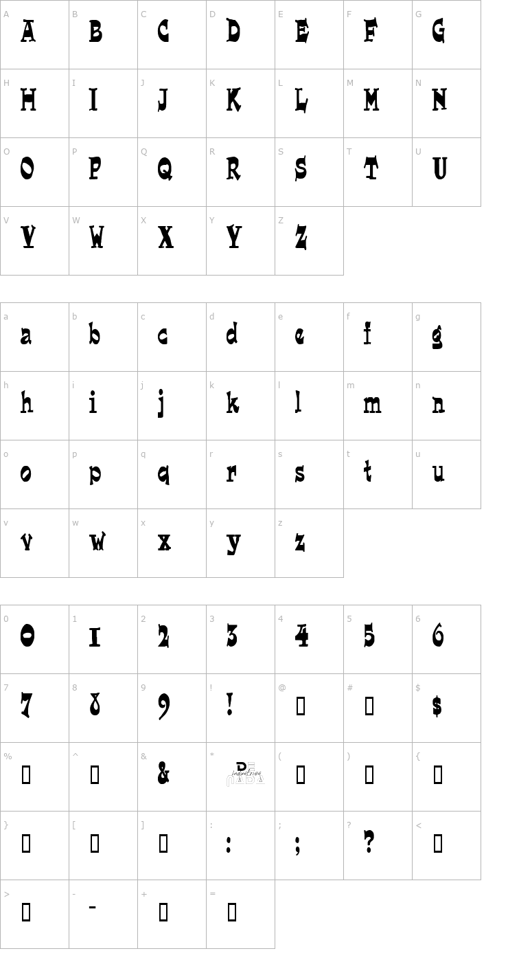 Character Map Joe Perry Font