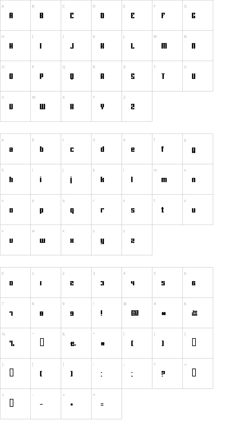 Character Map joeBob straight Font
