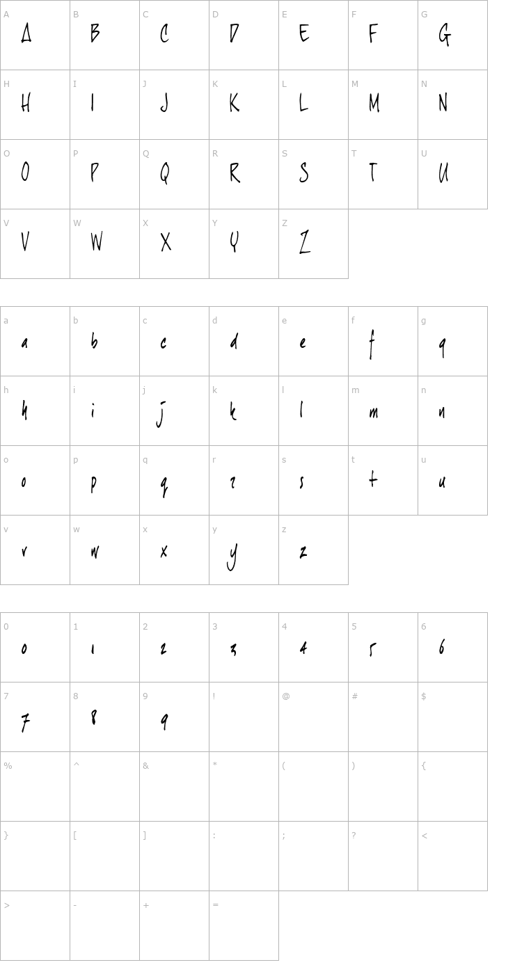 Character Map joeHand 1 OTF Font