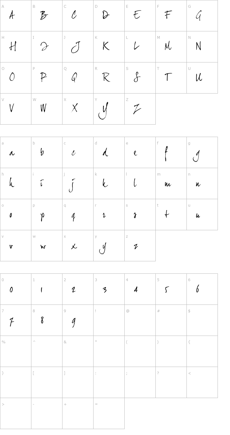 Character Map joeHand 2 OTF Font