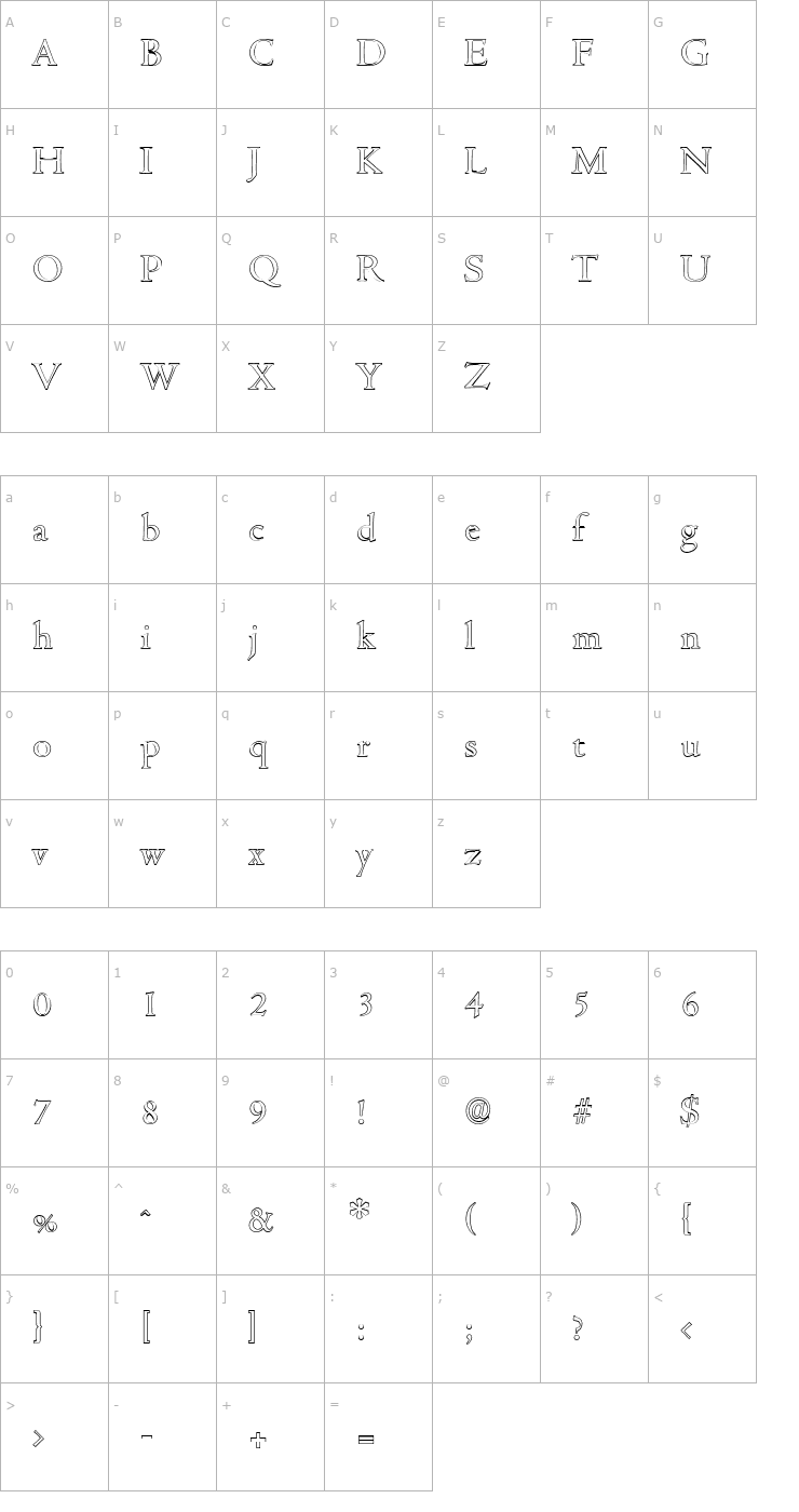 Character Map JohnBeckerOutline Font