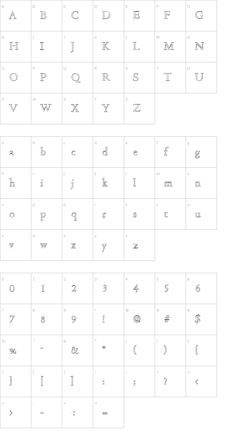 Character Map JohnBeckerOutline-Light Font