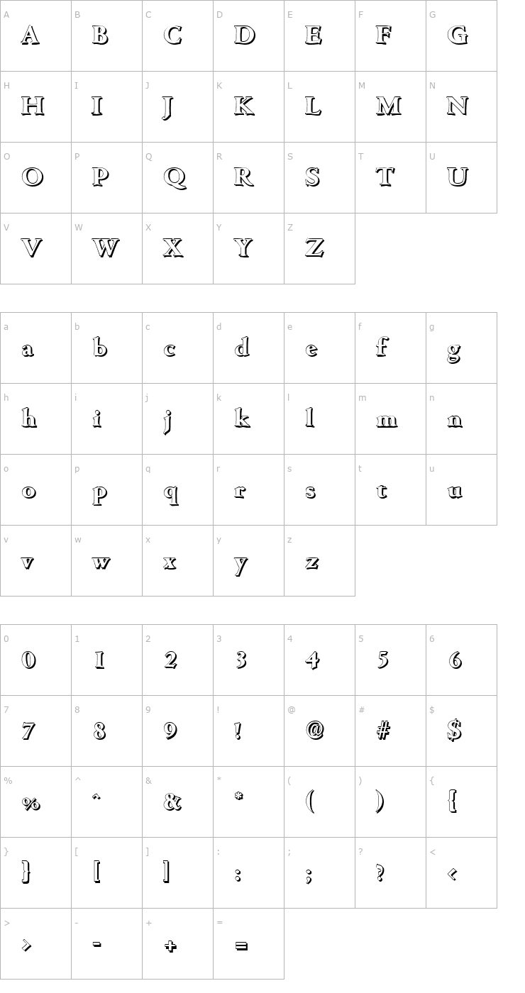 Character Map JohnBeckerShadow-ExtraBold-Regular Font