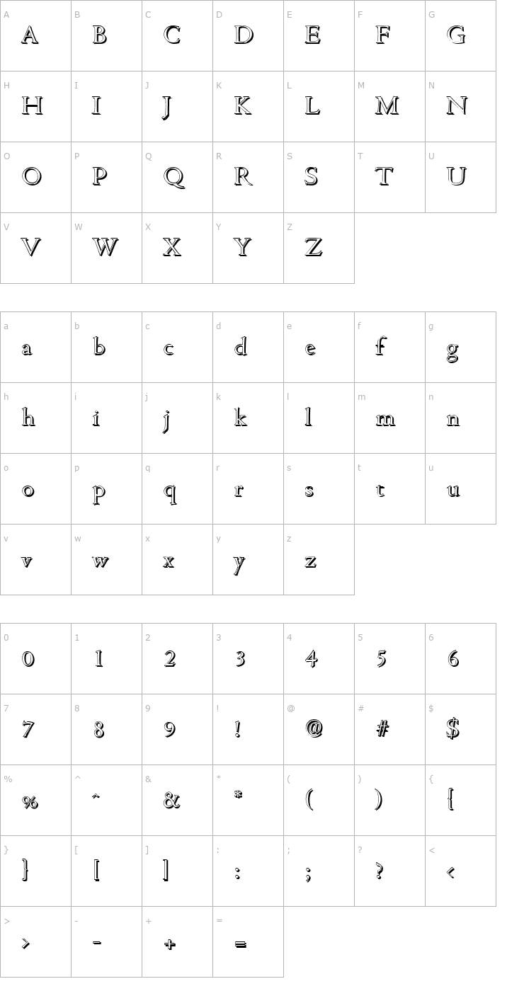 Character Map JohnBeckerShadow-Light-Regular Font
