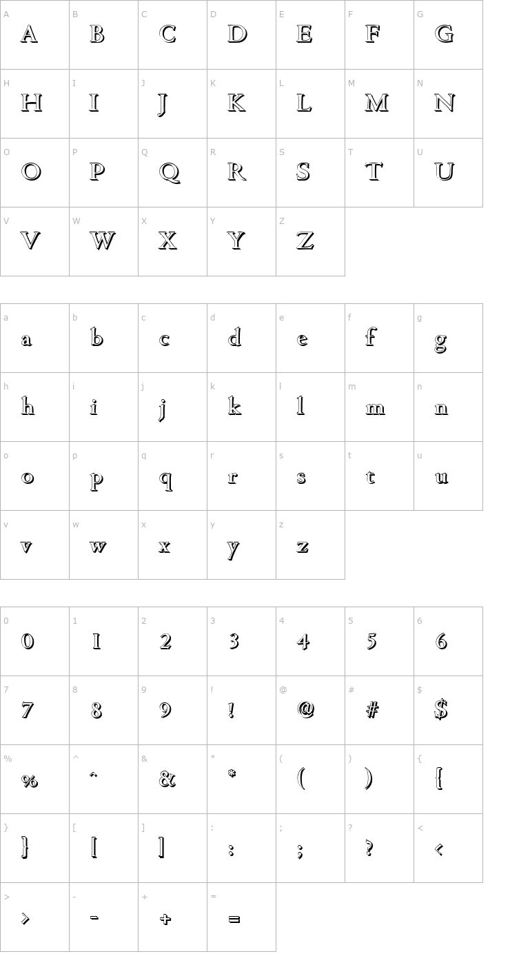 Character Map JohnBeckerShadow-Medium-Regular Font